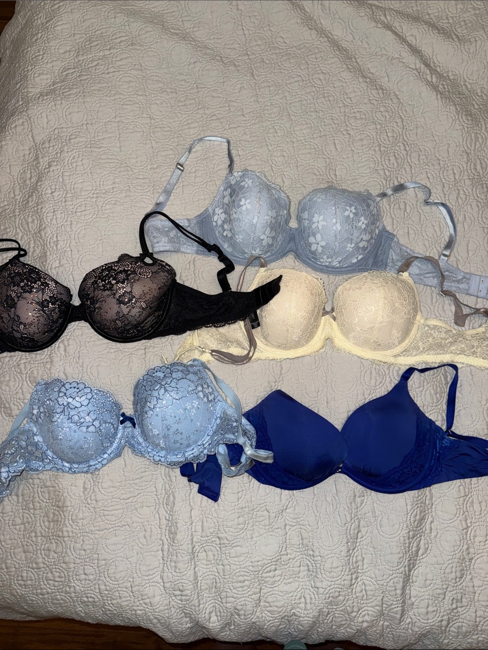 Women's Lace Bra - Blue, Light Blue, Black, Cream all size 34D